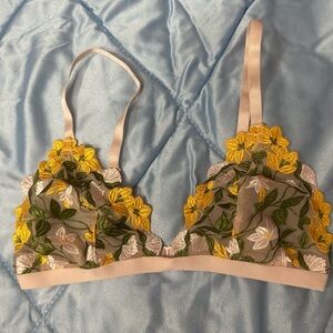 Floral Embroidered Bralette - Yellow and Green